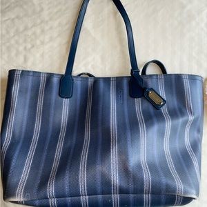 Coach Legacy Weekend Ticking Stripe Pvc Zip Top Tote